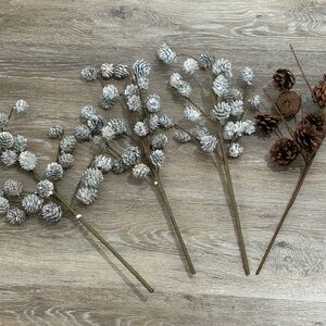 Bundle of 4 Frosted Pinecone and Branch Holiday Decor stems.
